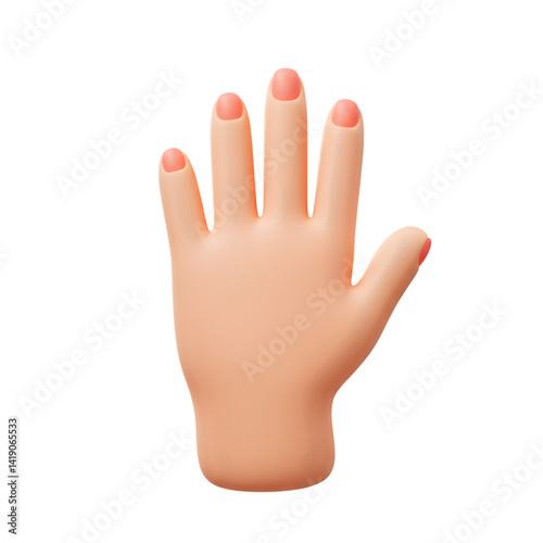 Cartoonish hand with manicured nails on a white background, 3d rendering