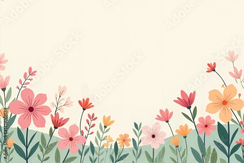 Hand drawn abstract floral spring background with flowers, Flat design spring background with flowers