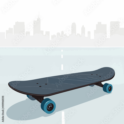 Sleek skateboard in motion on city street, modern design appeal