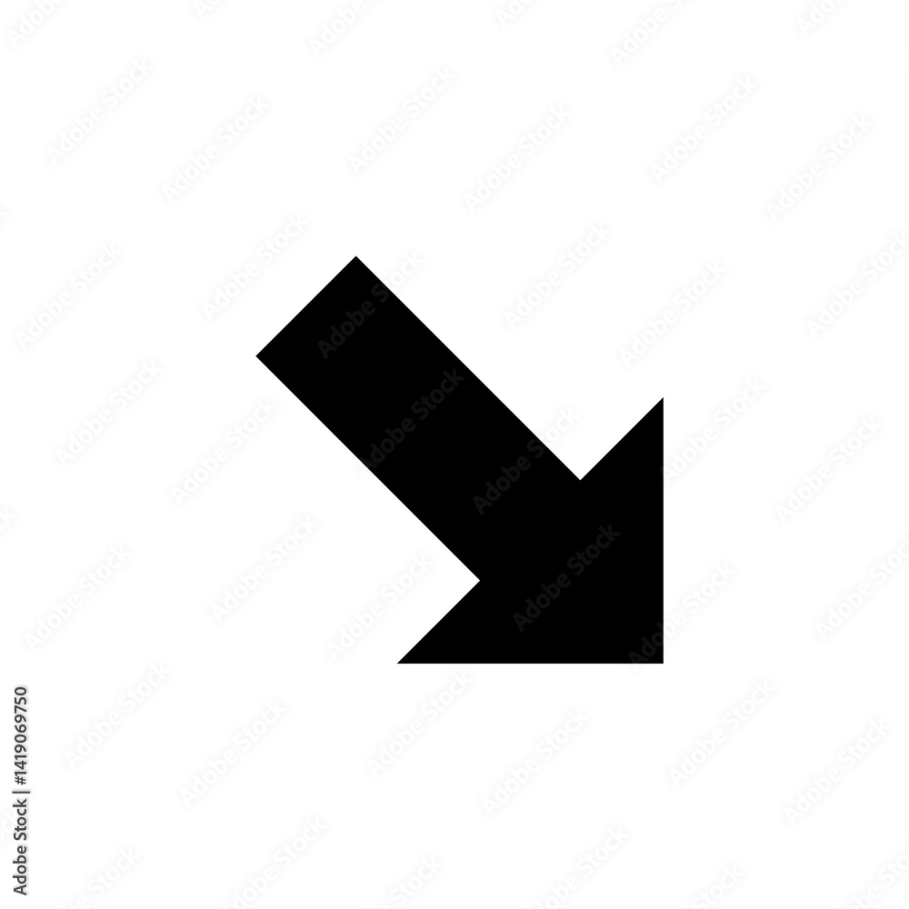 Down-right icon in black and outline style Down-right icon in black and outline style