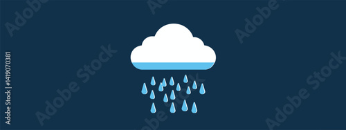 Minimalist Illustration of a Cloud with Rain on a Dark Background Suitable for Weather Concepts and Nature Themes