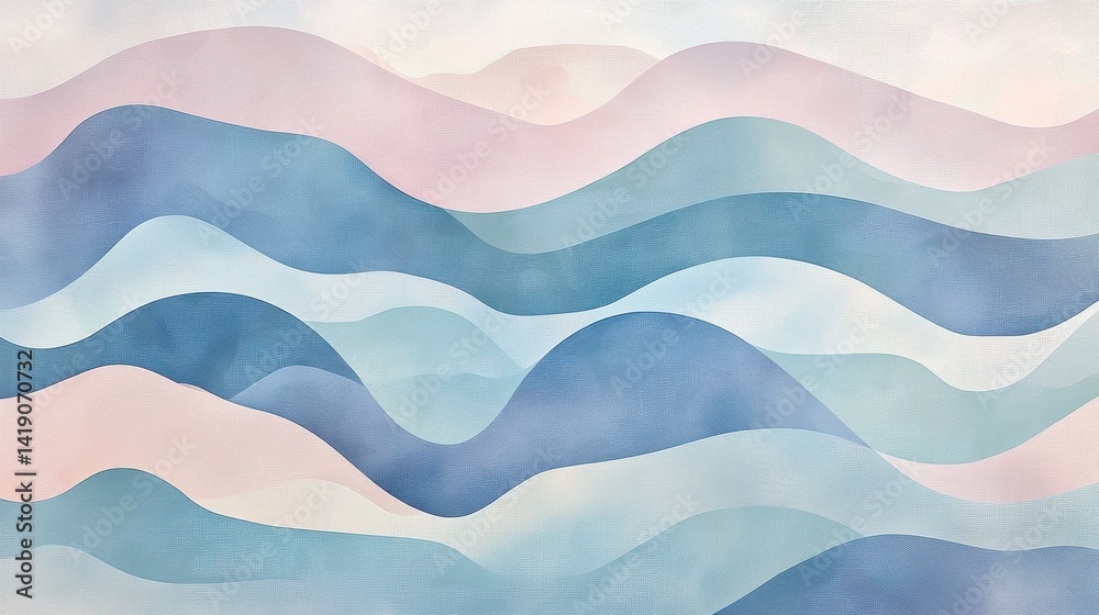 A series of playful, pastel-colored shapes and waves, blending harmoniously into a smooth gradient pattern, evoking feelings of calm and serenity.