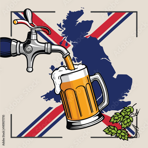 Beer Day Britain Vector Set – Solid Color Illustrations of UK Beer Celebration, Cheers Mugs, British Pub, Flags, Party Scenes, Big Ben, and Fun Cartoon Characters