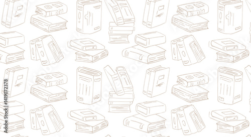 Seamless pattern background featuring light brown hand drawn sketch books illustration scattered randomly across surface