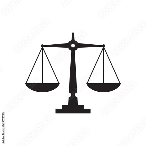 Black Balance Scale Icon with Symmetrical Pans Representing Justice, Fairness, and Equality as a Symbol for Legal Systems, Editable Vector Illustration isolated on a white background