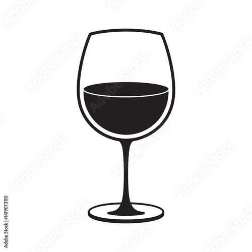 Black Wine Glass Icon with a Rounded Bowl and Slender Stem Representing Elegance, Celebration, Editable Vector Illustration isolated on a white background