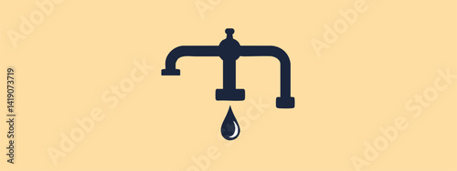 Simple and Elegant Illustration of a Classic Faucet with a Droplet of Water on a Minimalist Background for Use in Design Projects