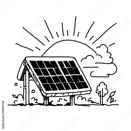 solar panel and wind sunset vector