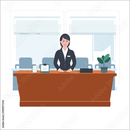 Receptionist Vector Illustration Front Desk