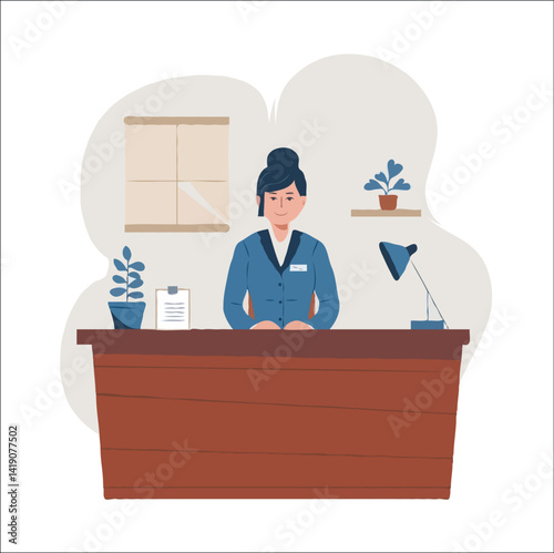 Receptionist Vector Illustration Front Desk