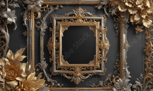 Elegant silver & gold frames, intricate floral patterns  , wedding, aesthetic