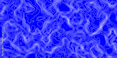 White line and blue back contour topographic and geography map grid abstract background, blue and white wavy topography map landscape geodesy mountain relief texture of curve lines background.