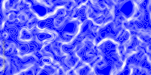 White line and blue back contour topographic and geography map grid abstract background, blue and white wavy topography map landscape geodesy mountain relief texture of curve lines background.