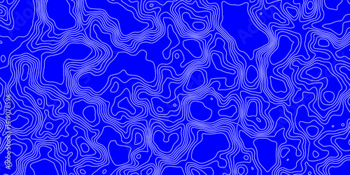 White line and blue back contour topographic and geography map grid abstract background, blue and white wavy topography map landscape geodesy mountain relief texture of curve lines background.