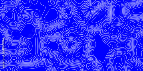 White line and blue back contour topographic and geography map grid abstract background, blue and white wavy topography map landscape geodesy mountain relief texture of curve lines background.