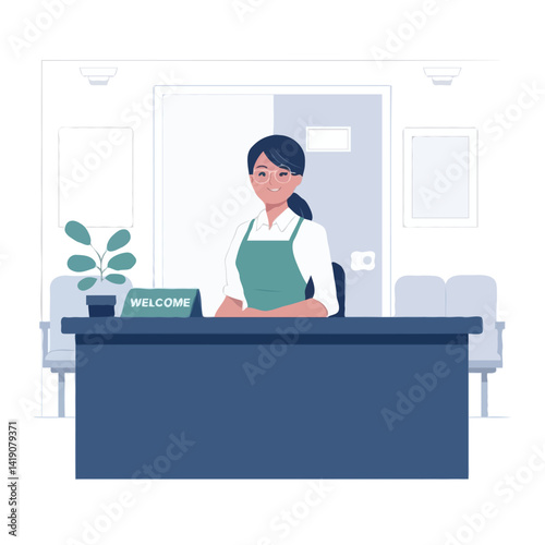 Receptionist Vector Illustration Front Desk