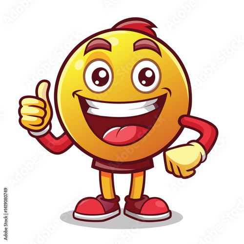 Happy round emoticon character giving a thumbs up