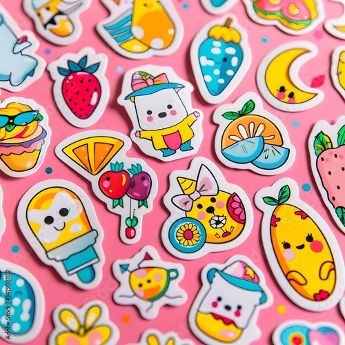 Delightful Cartoon Stickers: Cute Fruit, Adorable Animals, and Happy Treats Designs for Creative Fun!
