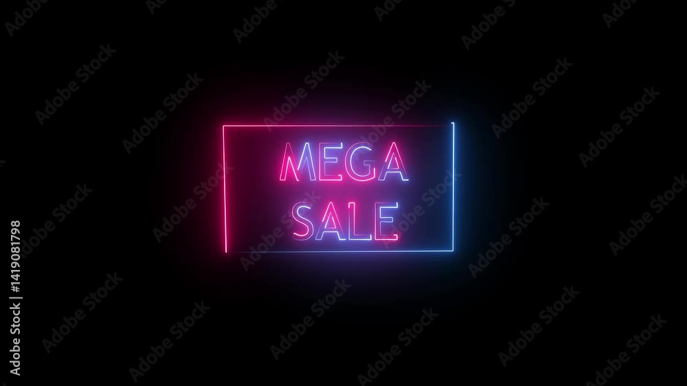 Mega Sale text with reactangle animation in 4K. Easy to put into any video. Neon-colored text with a glowing moving outline on a dark background. Mega Sale text with reactangle animation in 4K. Easy to put into any video. Neon-colored text with a glowing moving outline on a dark background.