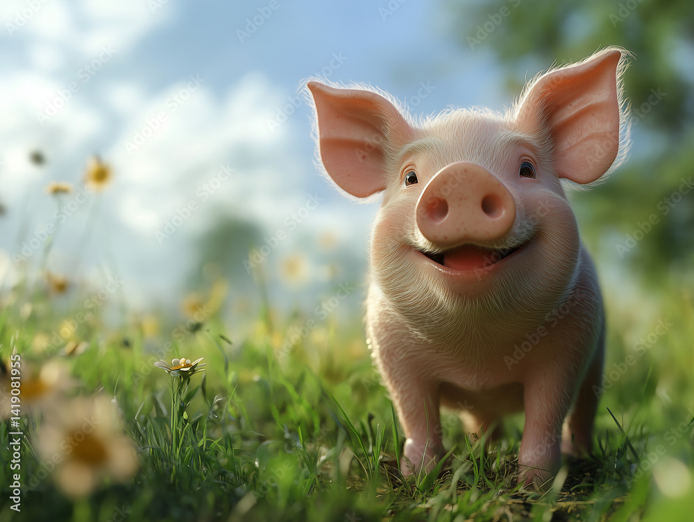 Happy piglet in a sunny meadow – 햇살 가득한 초원 위 행복한 아기돼지 Happy piglet in a sunny meadow – 햇살 가득한 초원 위 행복한 아기돼지