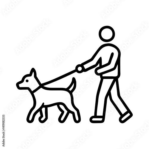 Person walking dog on leash line art vector illustration pet owner lifestyle exercise outdoor walkies