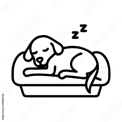 Sleeping dog illustration: cute puppy asleep in dog bed vector art for pet lovers and animal fans