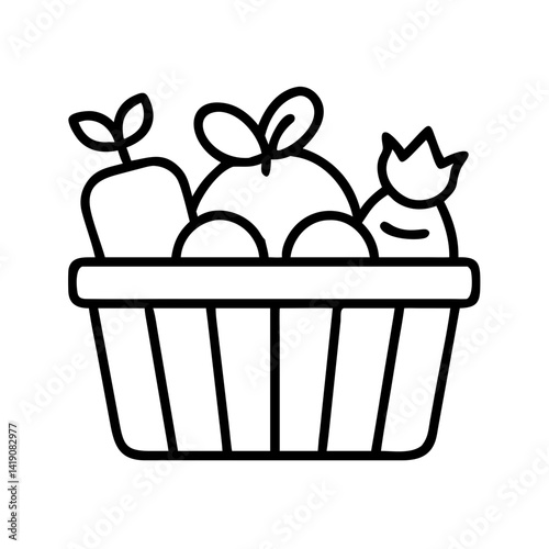 Basket of fresh produce vector illustration healthy eating organic food market outline icon design