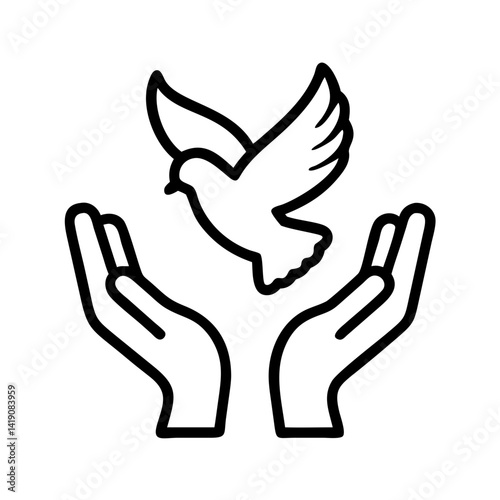 Dove flying from hands vector illustration peace freedom hope concept line art design graphic element