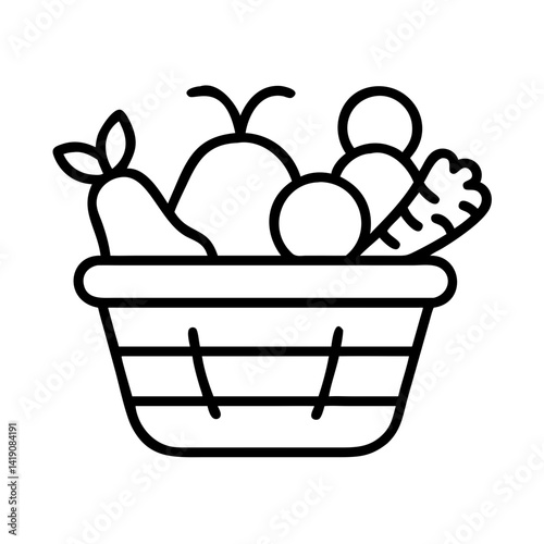 Illustration of fresh fruits and vegetables in a basket for healthy eating and food concept design