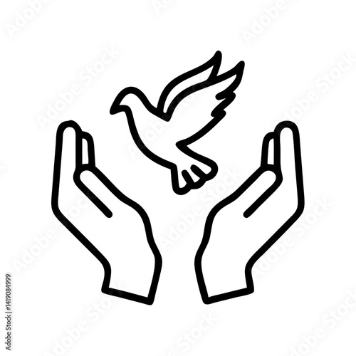 Dove flying from hands vector illustration representing peace freedom hope and spirituality concept