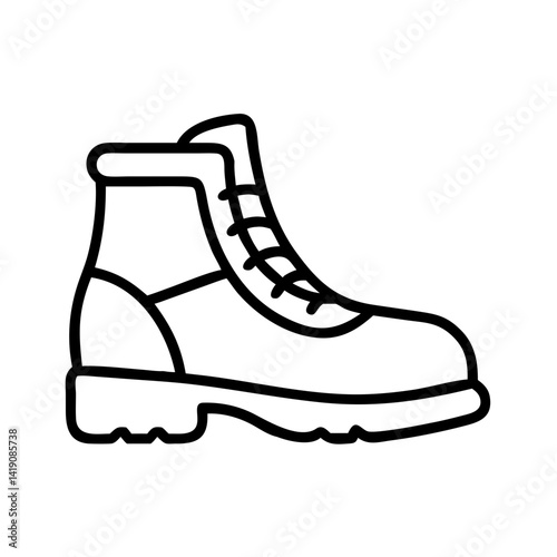 Illustration of a black and white work boot hiking boot lace up boot footwear for outdoor use