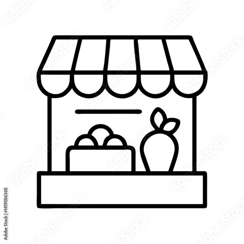 Farmers market fresh produce stand vector illustration grocery store local food shop outline icon