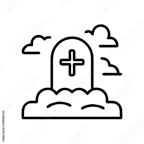 Tombstone gravestone with cross and clouds vector illustration for memorial day design element