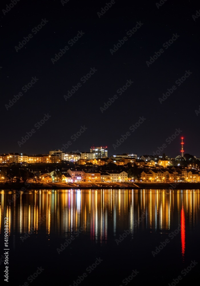 Obraz premium Night City Lights Reflecting on Calm Water