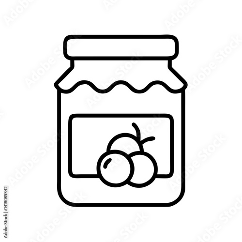 Vector illustration of homemade fruit jam in glass jar drawing line art design isolated