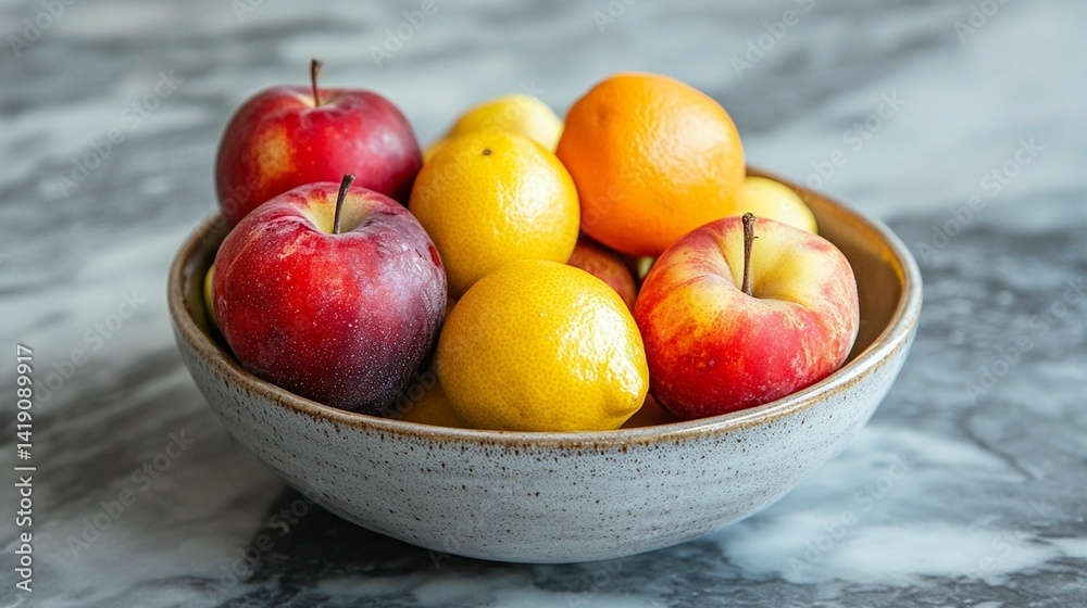 Fresh Fruit Bowl: Apples, Lemons, Oranges Fresh Fruit Bowl: Apples, Lemons, Oranges
