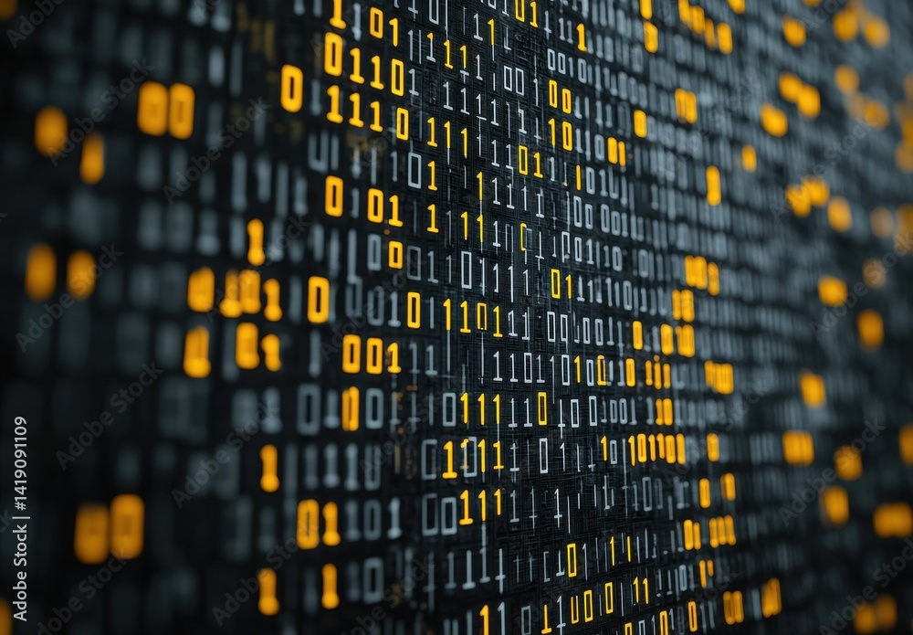 Fototapeta premium Digital Binary Code Representation on a Dark Background