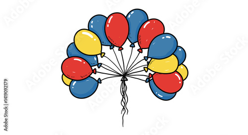 Hand drawn colorful bunch of balloons illustration sketch in red yellow blue