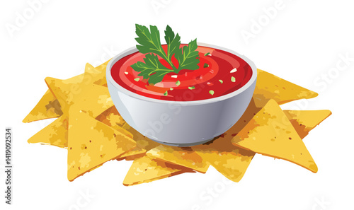 Tortilla Chips and Salsa - Vector Illustration