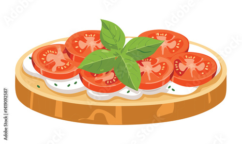Vector Illustration Sandwich with Tomato and Basil