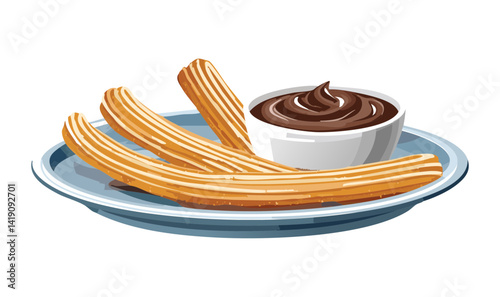 Sweet Churros with Chocolate - Vector Illustration