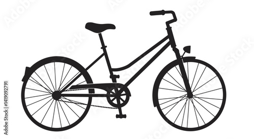 Black silhouette vector illustration of a classic European style city bicycle side view