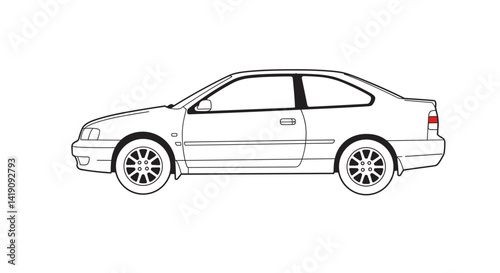 Simple black outline drawing illustration of a two door coupe car side profile
