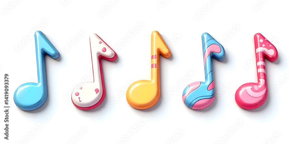 Bright and colorful musical notes stand out on a clean white background, artistic and playful. Bright and colorful musical notes stand out on a clean white background, artistic and playful.