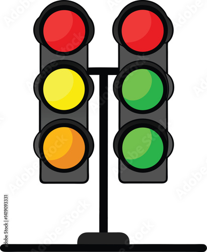 This isolated traffic light on a white background shows a red stop signal for street traffic