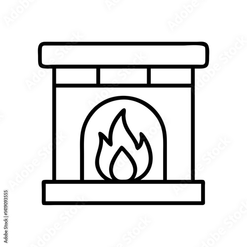 Fireplace vector icon illustration, home interior heating appliance with flames design element