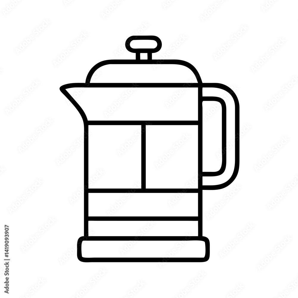 Obraz premium French press coffee maker outline vector illustration for cafe and kitchen appliances design