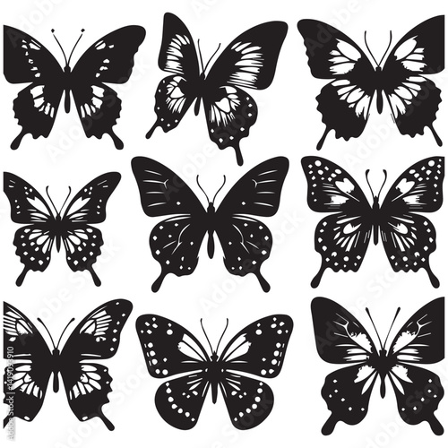 Butterfly Silhouette Vector Collection – Elegant Black Insect Icons for Nature, Spring, and Decorative Designs