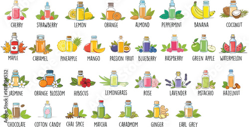 collection of various natural essence with names