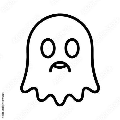 Sad ghost vector illustration for halloween spooky season, ghost outline drawing for design, art